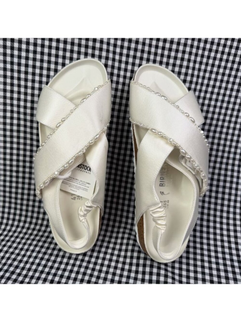 Birkenstock 1774 Danielle Frankel Tulum Pearls Bridal Satin Slide Sandals EU 41